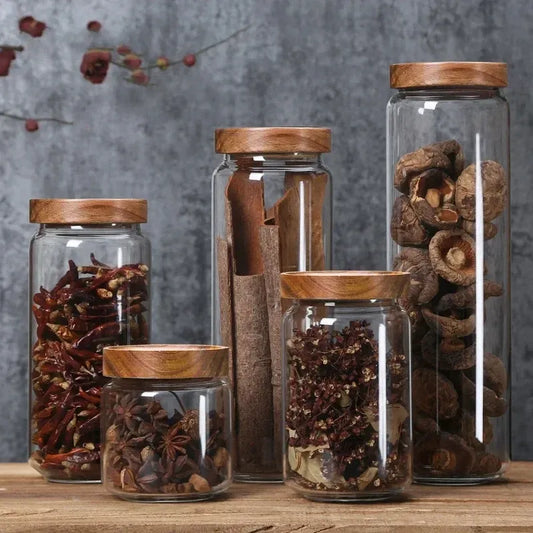 Bocal hermétique en verre, couvercle en bois